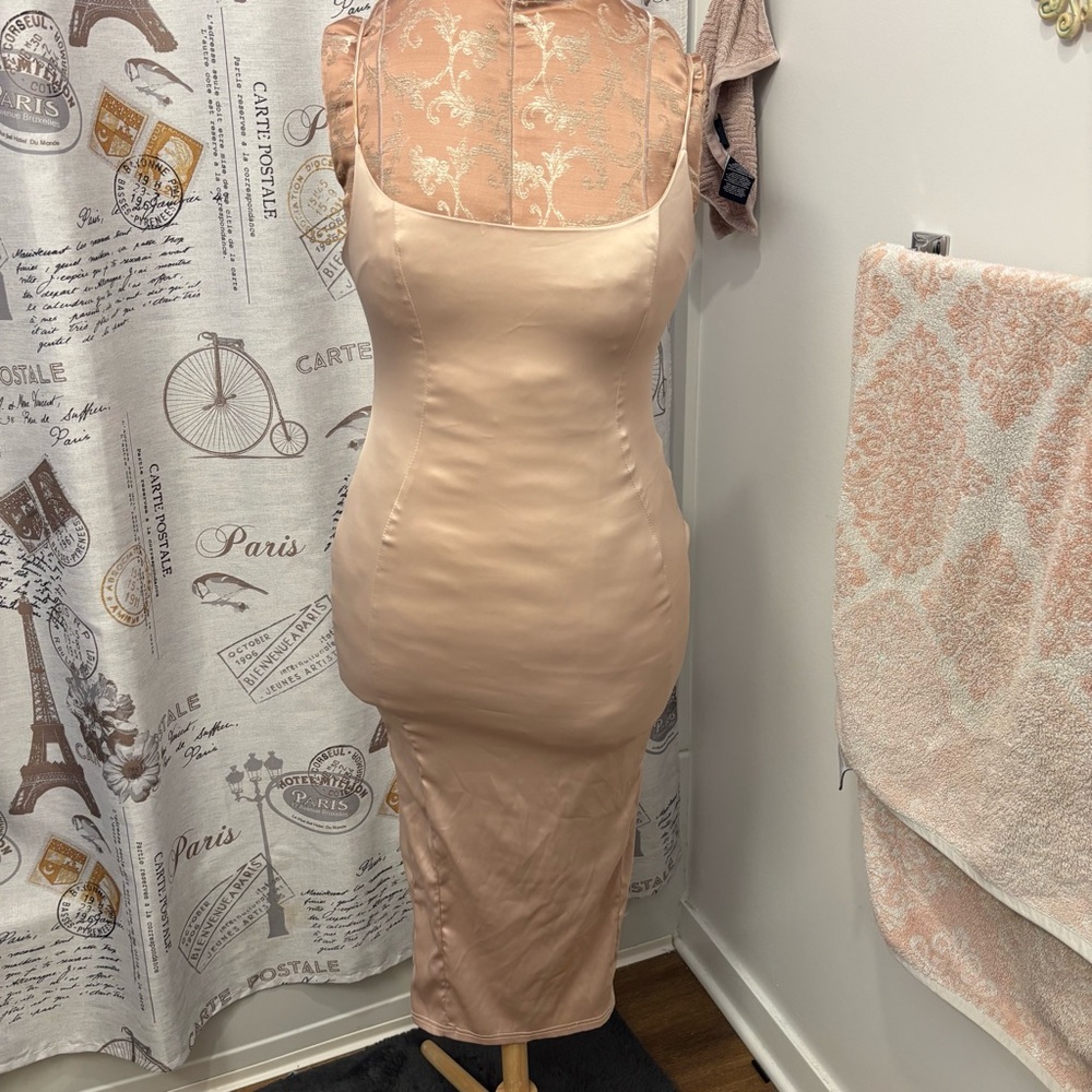 Satin Nude Sleeveless bodycon slip Dress